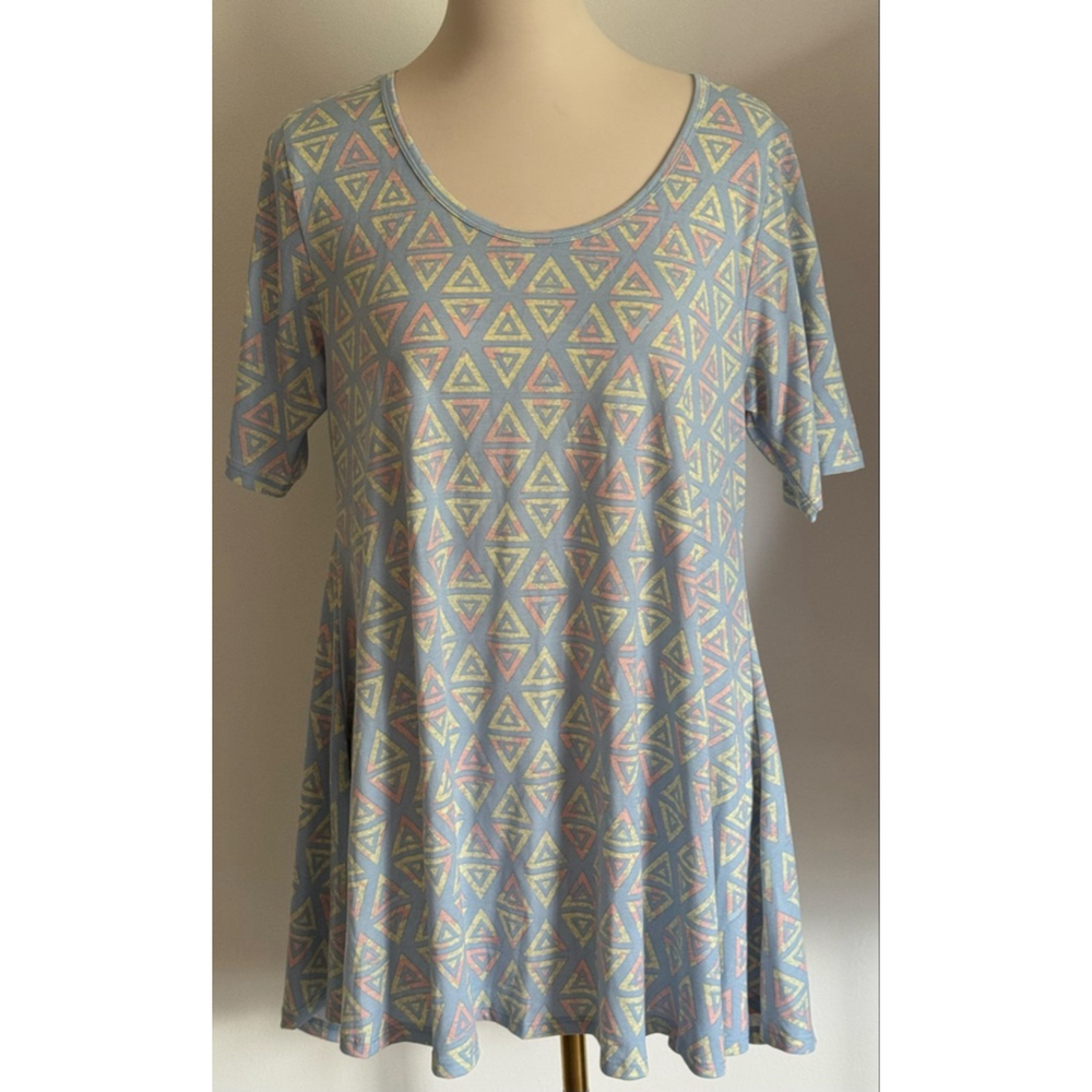 Women's Lularoe T-Shirt Blue/Yellow Geometric Print Size M